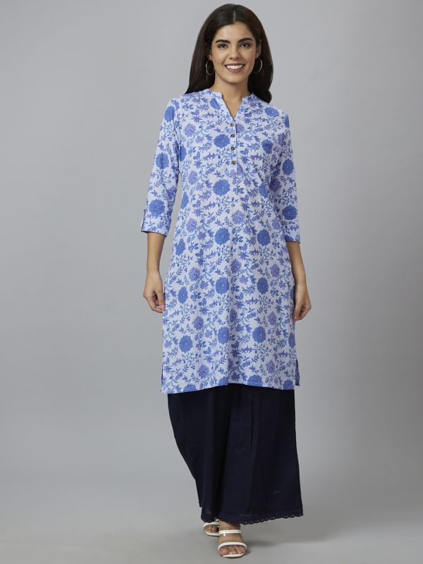 Globus Women Blue Printed Straight Kurta