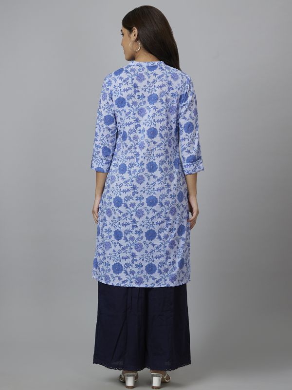 Globus Women Blue Printed Straight Kurta