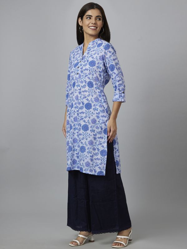 Globus Women Blue Printed Straight Kurta