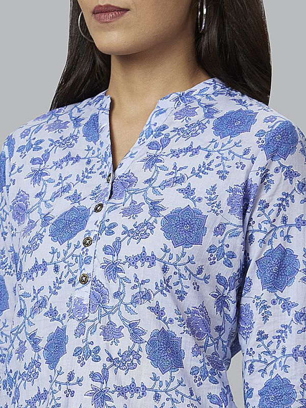 Globus Women Blue Printed Straight Kurta