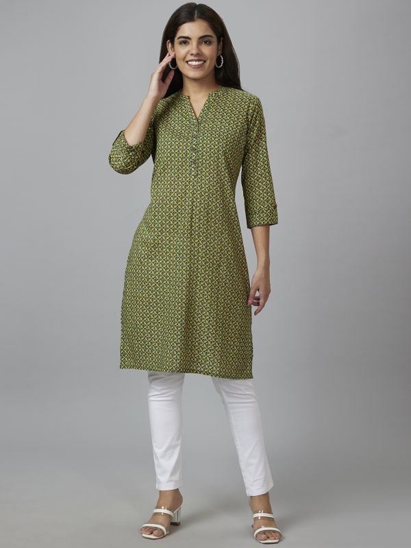 Globus Women Green Printed Straight Kurta