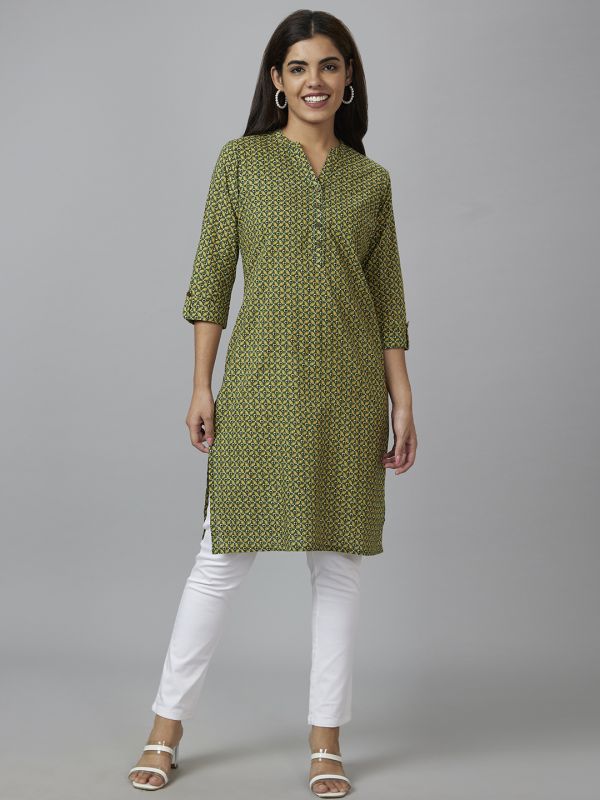 Globus Women Green Printed Straight Kurta