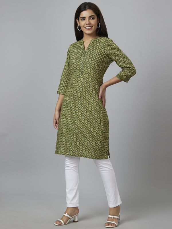 Globus Women Green Printed Straight Kurta