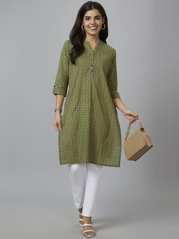 Globus Women Green Printed Straight Kurta