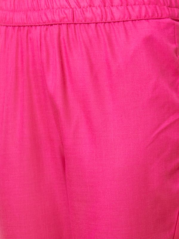 Globus Women Pink Solid Straight Kurta Set with Trouser and Dupatta
