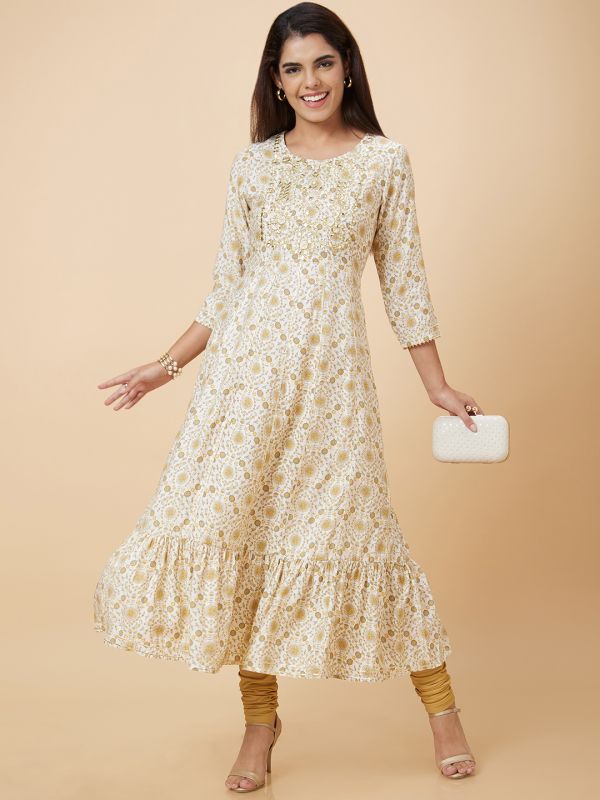 Globus Women Off White Printed Anarkali Kurta