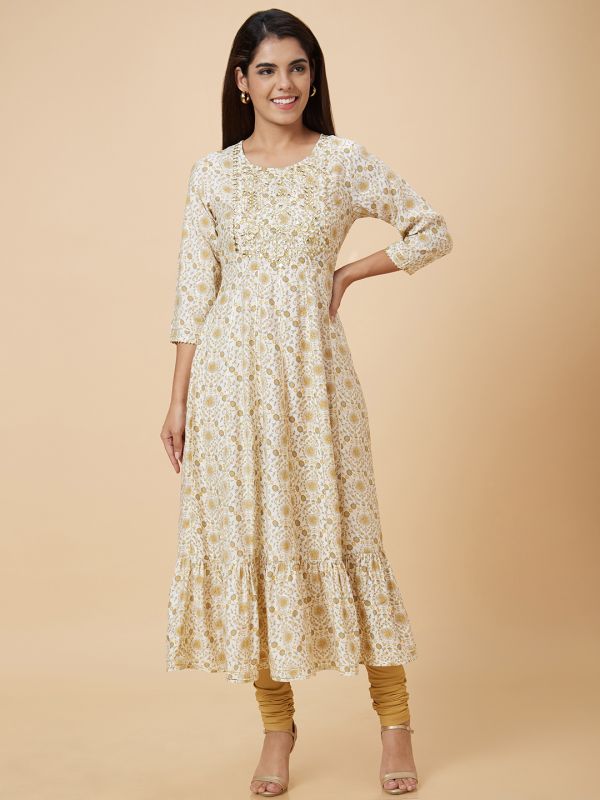 Globus Women Off White Printed Anarkali Kurta