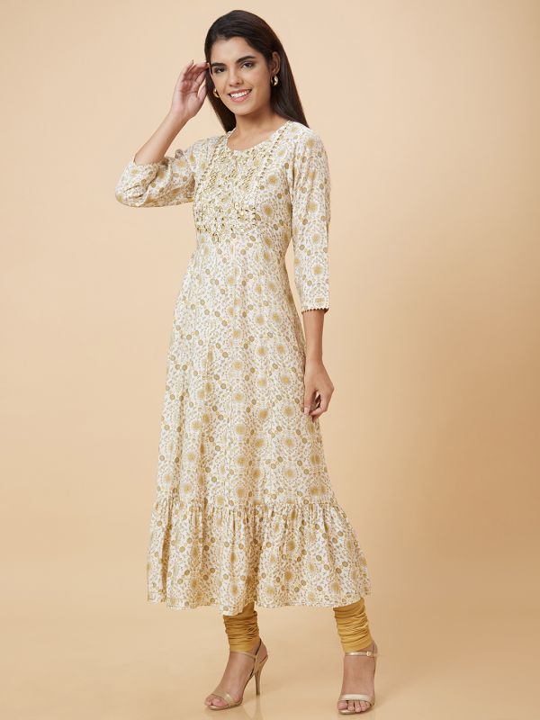 Globus Women Off White Printed Anarkali Kurta
