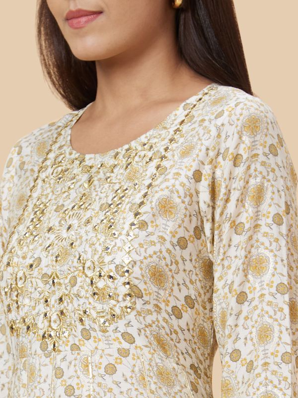 Globus Women Off White Printed Anarkali Kurta
