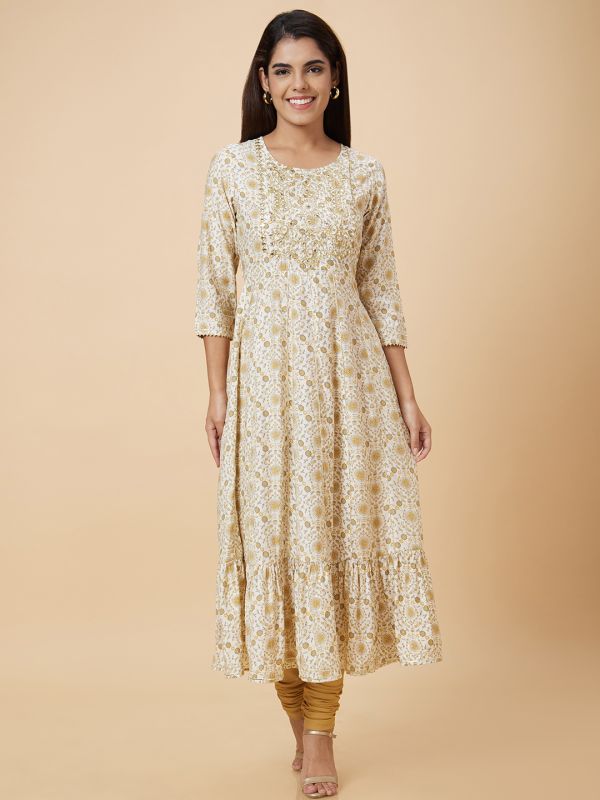 Globus Women Off White Printed Anarkali Kurta
