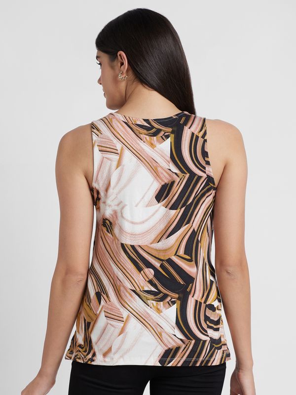 Globus Women Brown Printed Round Neck Sleeveless Top
