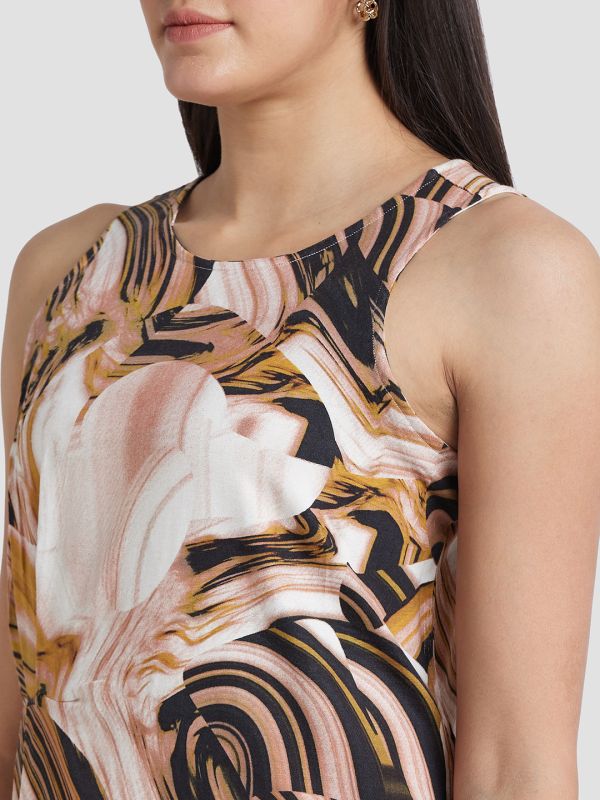 Globus Women Brown Printed Round Neck Sleeveless Top