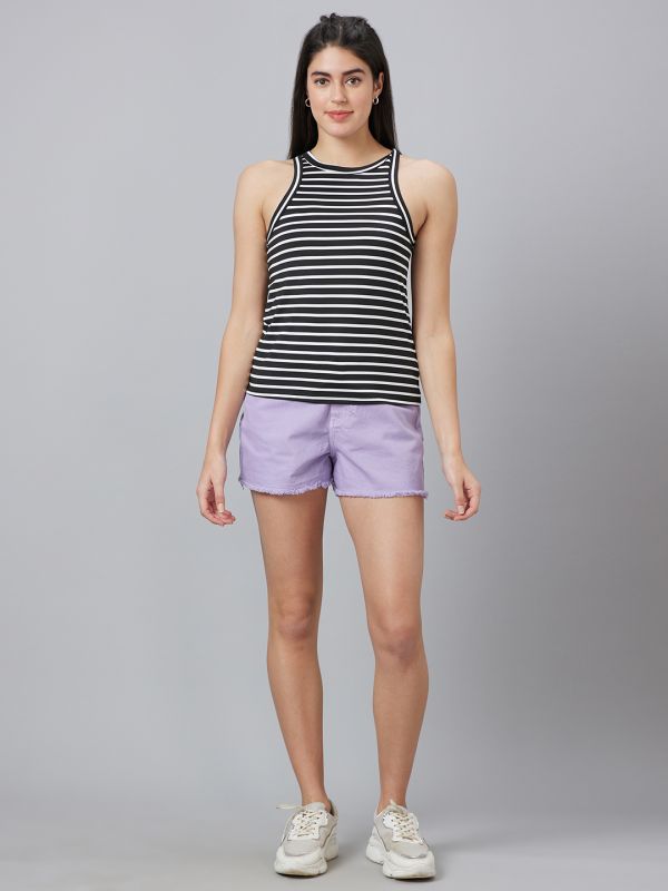 Globus Women Black Striped Round Neck Sleeveless Top