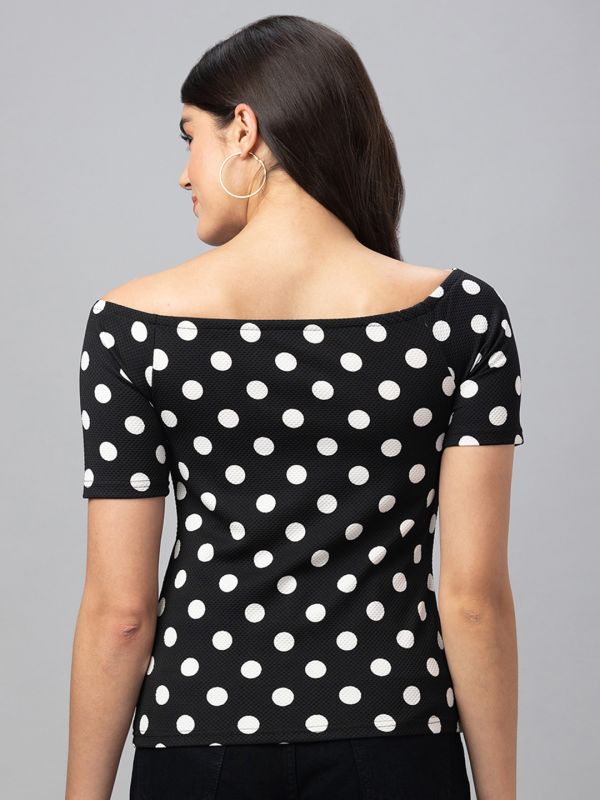 Globus Women Black Printed Off-Shoulder Bardot Top