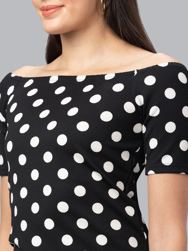 Globus Women Black Printed Off-Shoulder Bardot Top