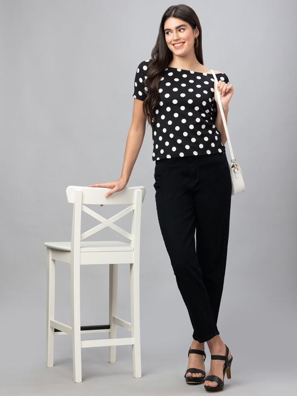 Globus Women Black Printed Off-Shoulder Bardot Top