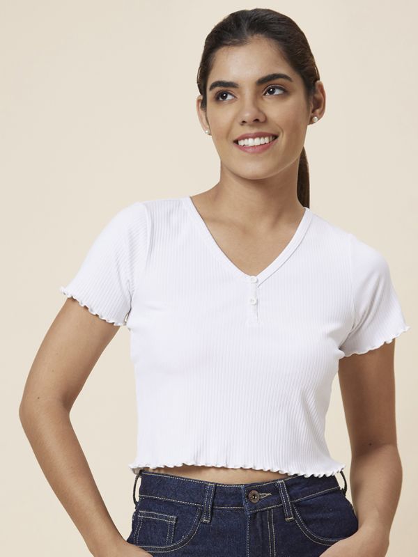 Globus Women White Solid Polyester Top