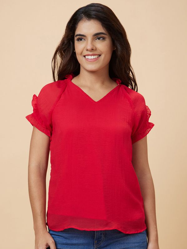 Globus Women Red Solid Polyester Top