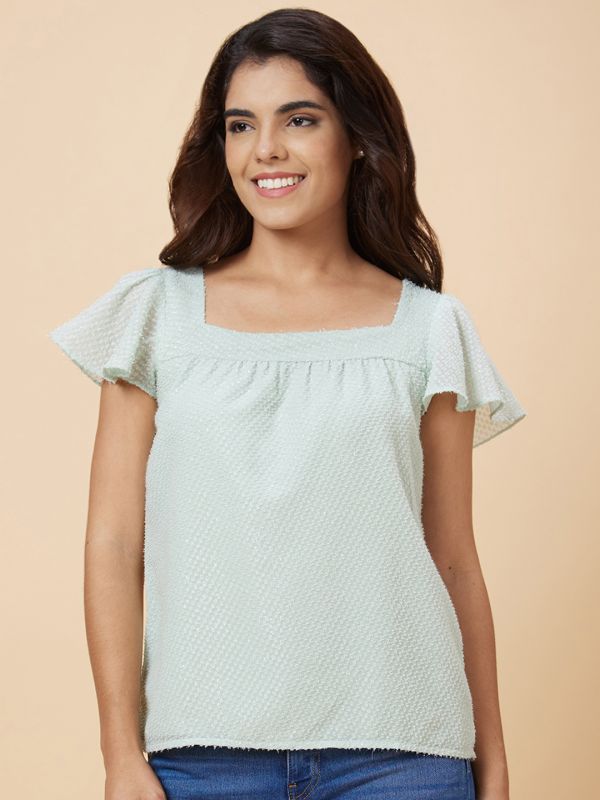 Globus Women Green Self Design Polyester Top