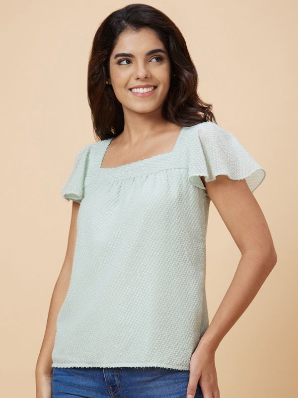 Globus Women Green Self Design Polyester Top