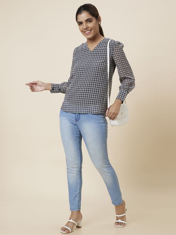 Globus Women Black Checked Polyester Top