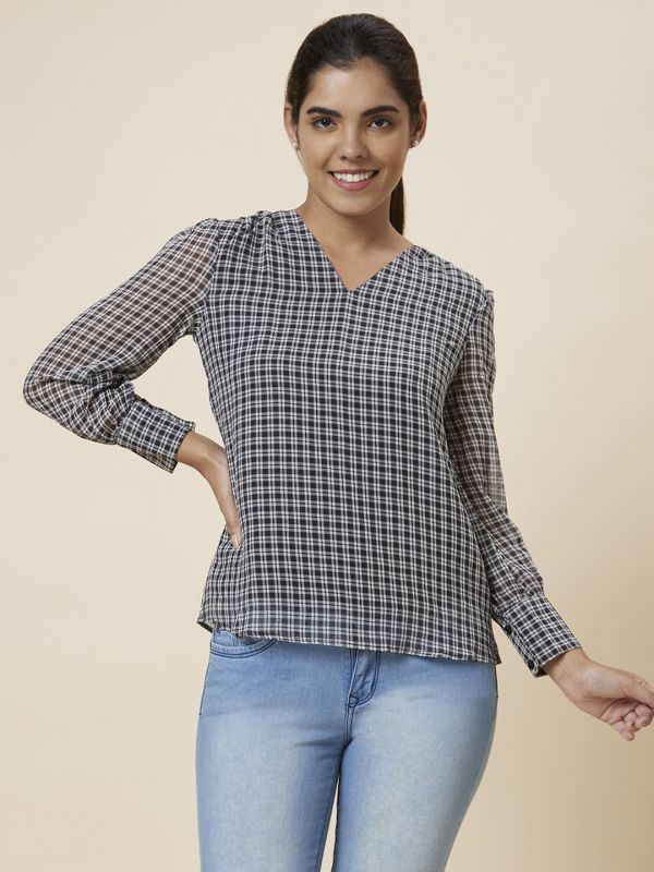 Globus Women Black Checked Polyester Top
