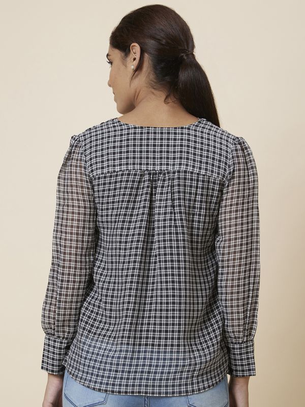 Globus Women Black Checked Polyester Top