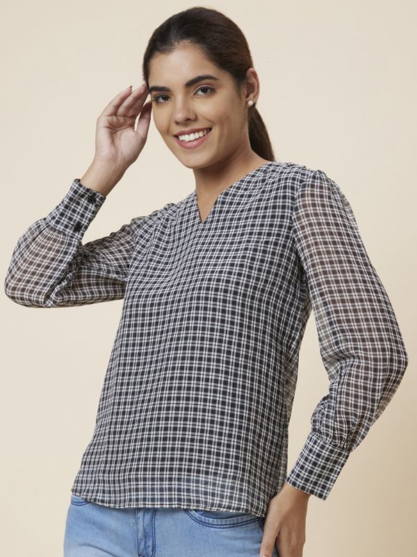 Globus Women Black Checked Polyester Top