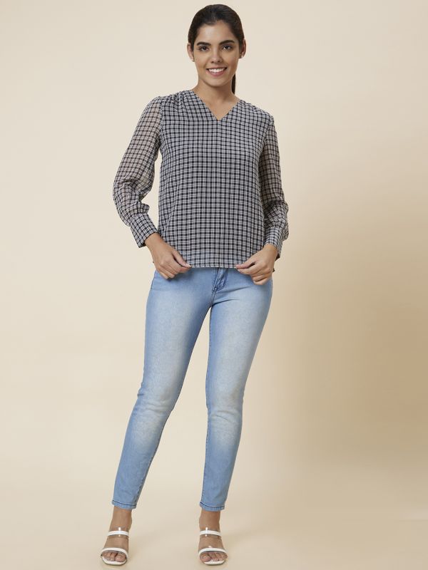 Globus Women Black Checked Polyester Top