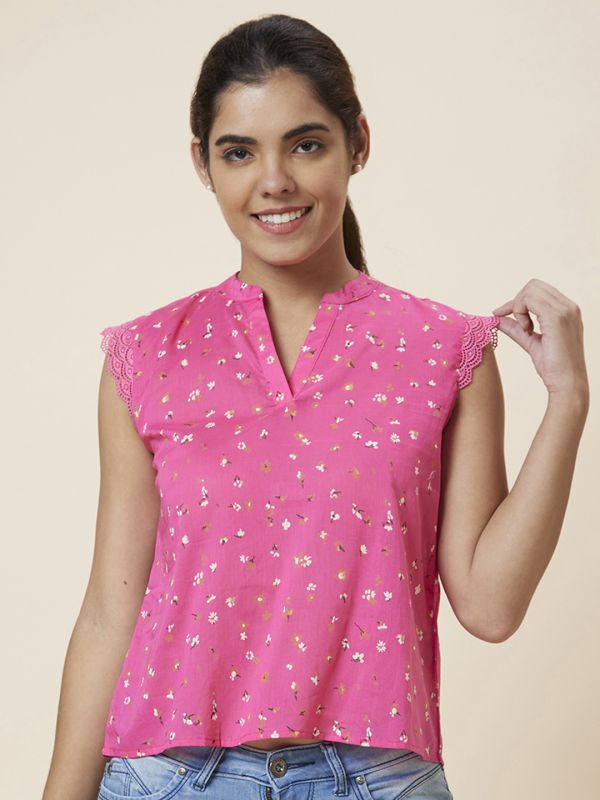 Globus Women Pink Printed Cotton Top