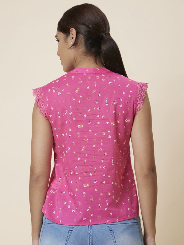 Globus Women Pink Printed Cotton Top