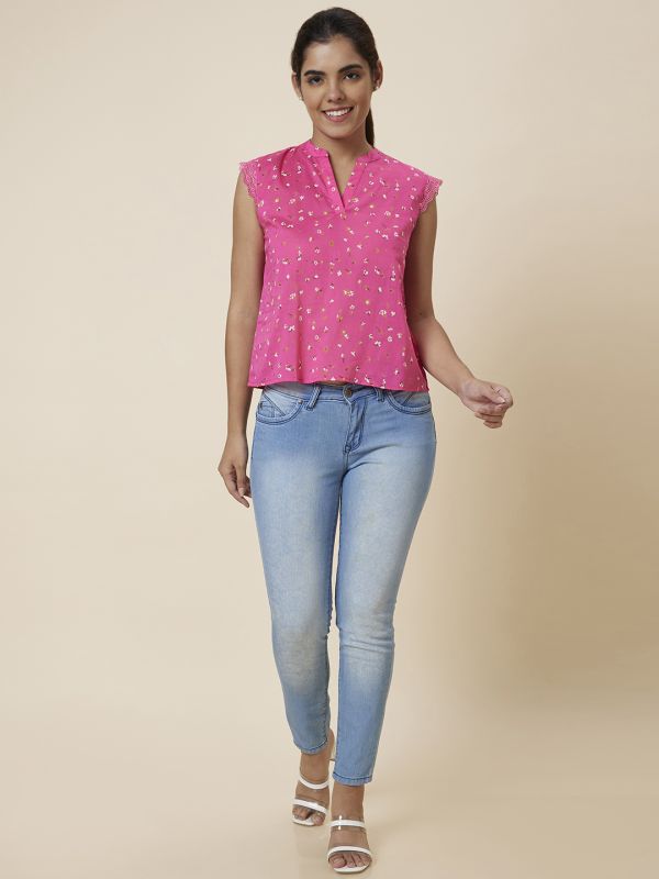 Globus Women Pink Printed Cotton Top