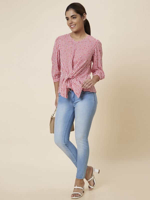 Globus Women Red Striped Viscose Top