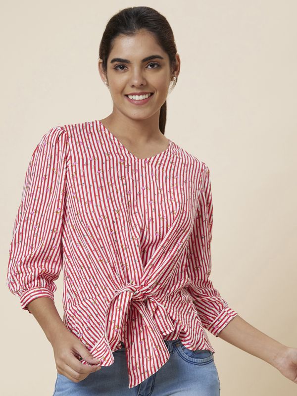 Globus Women Red Striped Viscose Top
