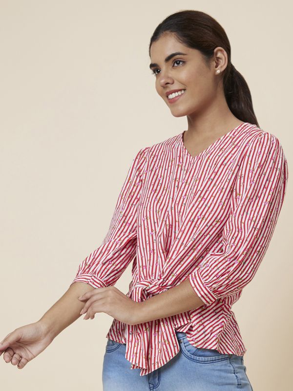 Globus Women Red Striped Viscose Top