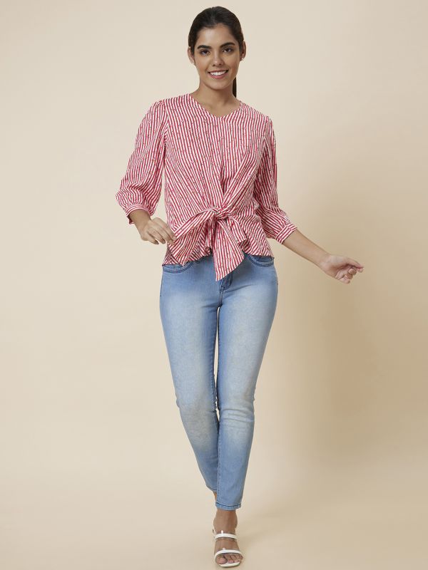 Globus Women Red Striped Viscose Top