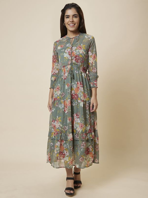 Globus Women Olive Printed Fit and Flare Dress