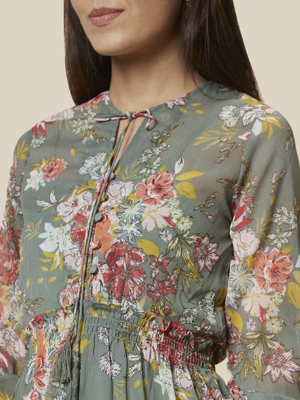 Globus Women Olive Printed Fit and Flare Dress