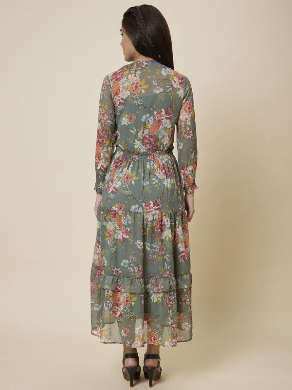 Globus Women Olive Printed Fit and Flare Dress
