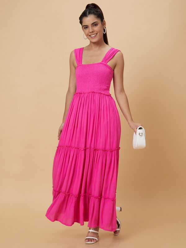 Globus Women Pink Solid Fit and Flare Dress