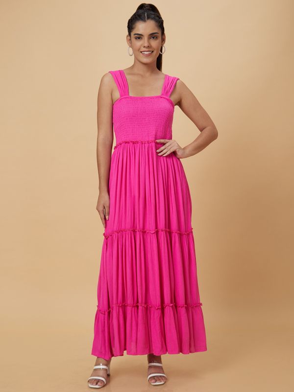 Globus Women Pink Solid Fit and Flare Dress