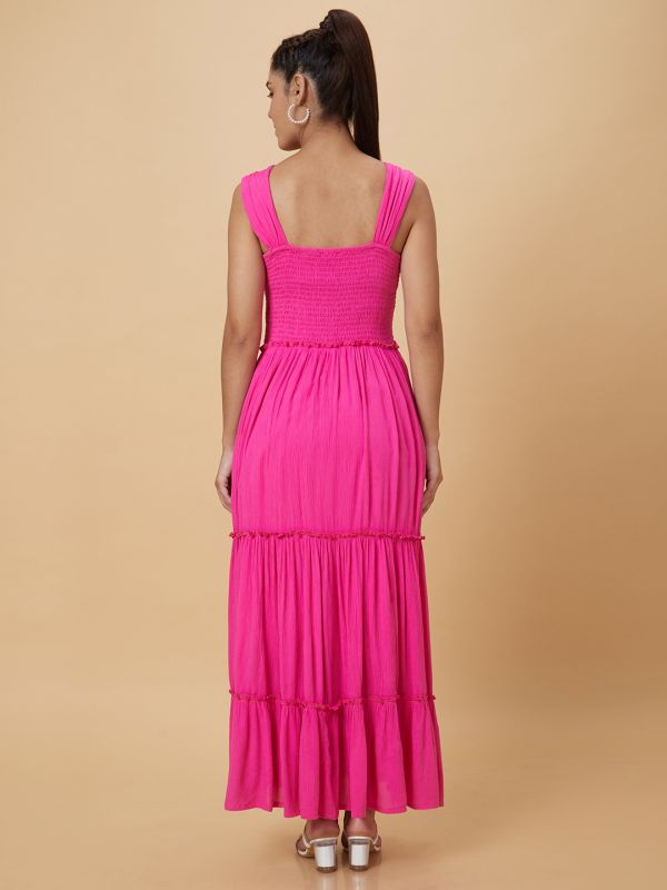 Globus Women Pink Solid Fit and Flare Dress