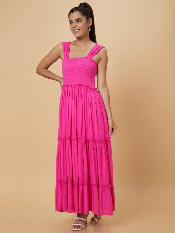 Globus Women Pink Solid Fit and Flare Dress
