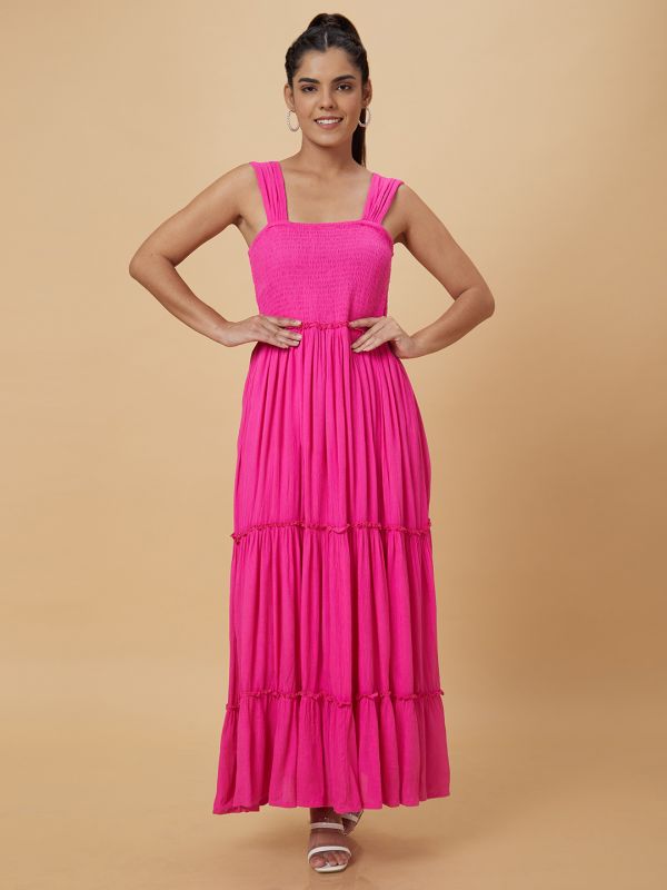Globus Women Pink Solid Fit and Flare Dress