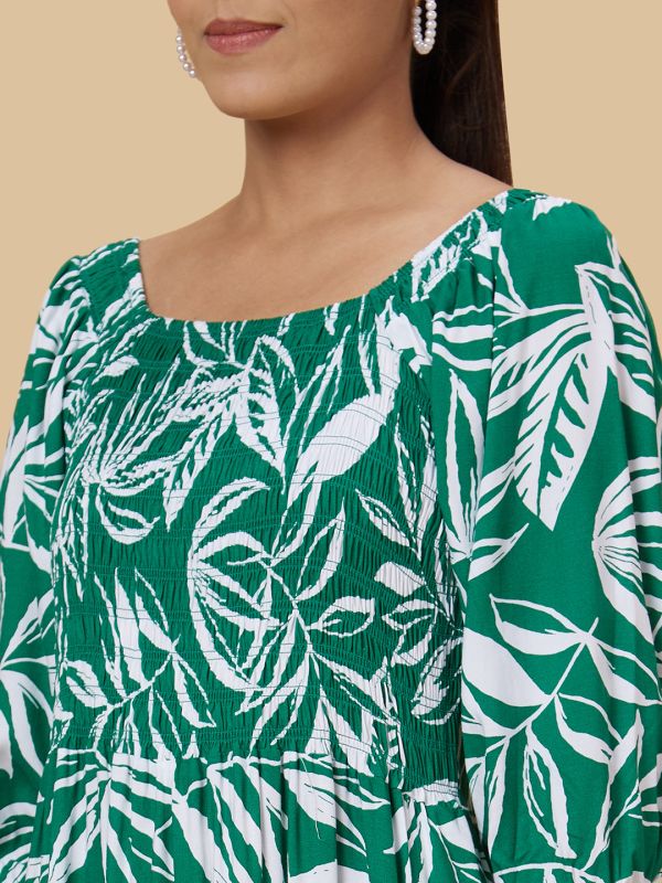 Globus Women Green Printed Fit and Flare Dress