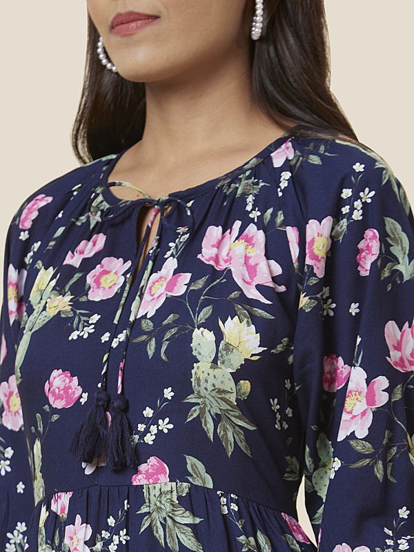 Globus Women Navy Printed Fit and Flare Dress