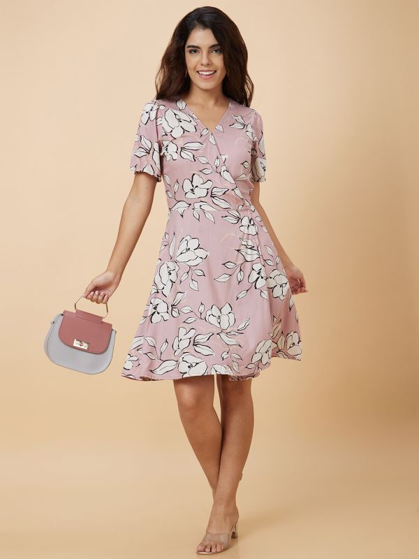 Globus Women Pink Printed Fit and Flare Dress