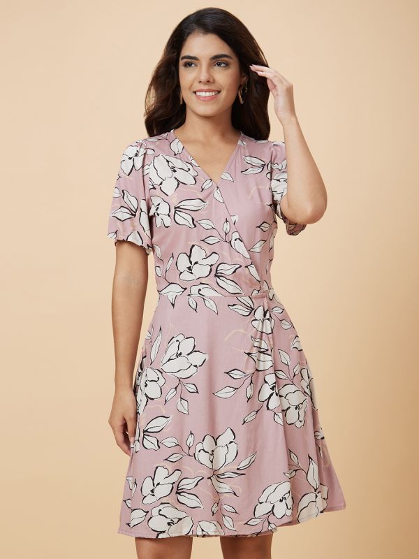 Globus Women Pink Printed Fit and Flare Dress