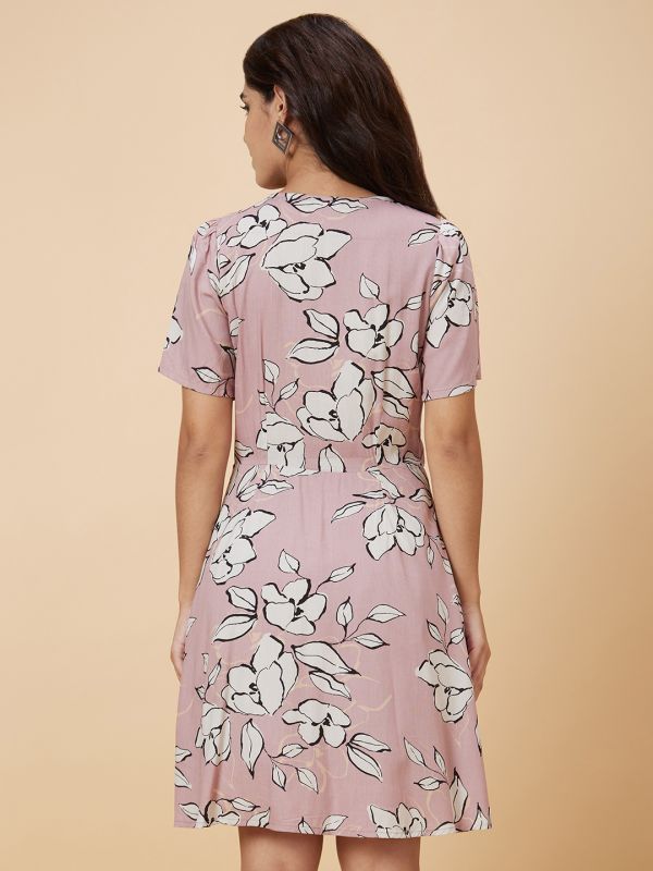 Globus Women Pink Printed Fit and Flare Dress