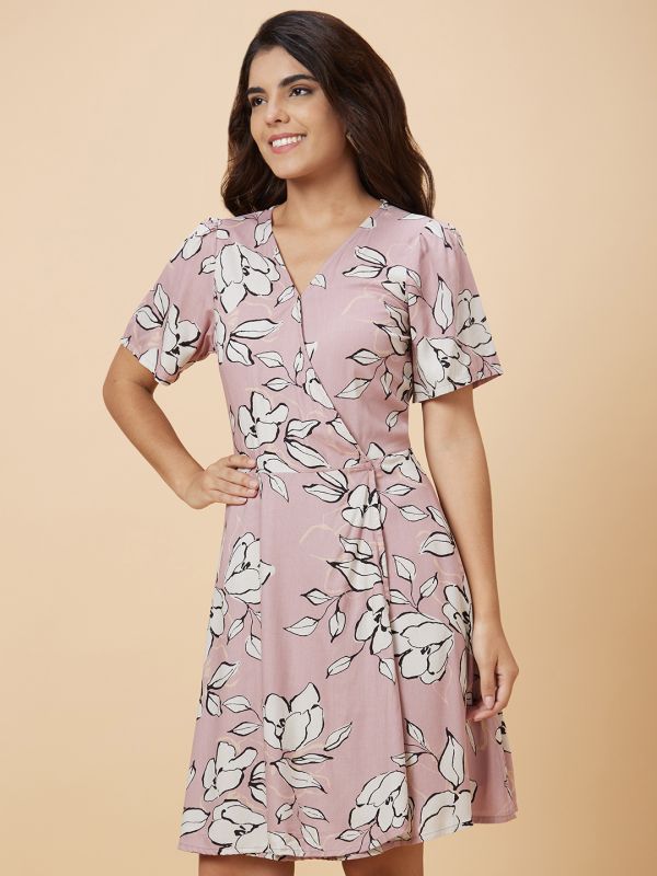 Globus Women Pink Printed Fit and Flare Dress